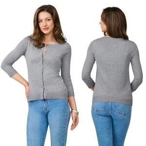 Cable and Gauge button-up knit cardigan sweater, grey